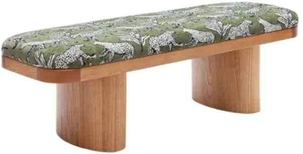 Cress Large Leopard Jaquard Accent Bench - Olive Green