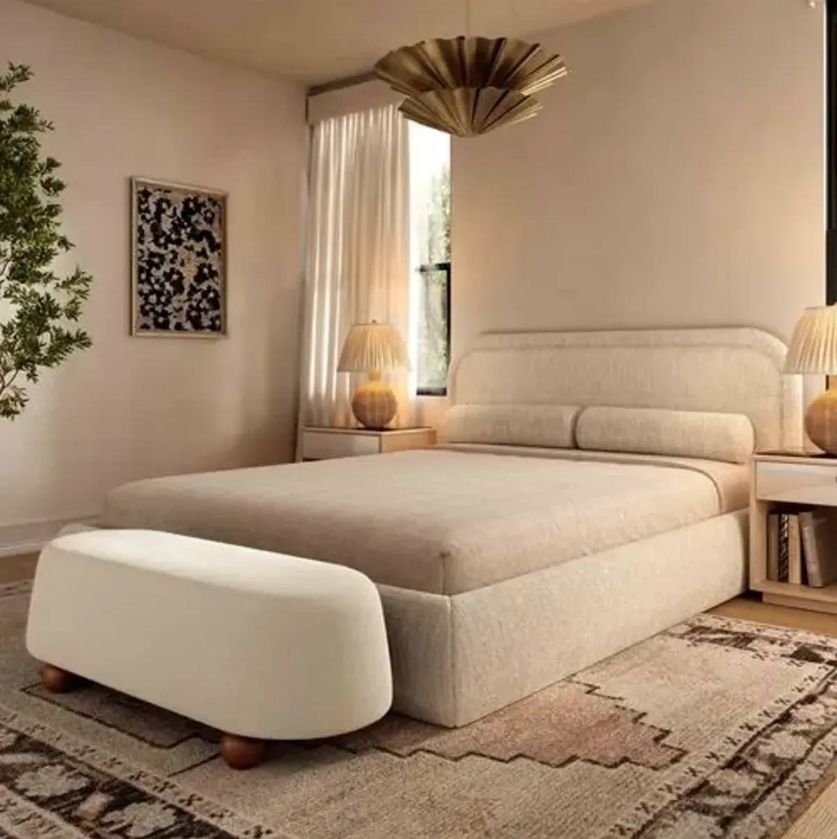 Parven Boucle Ottoman - White