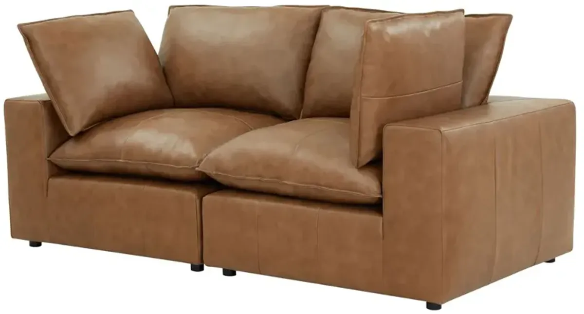 Saphine Leather Modular Loveseat - Brown