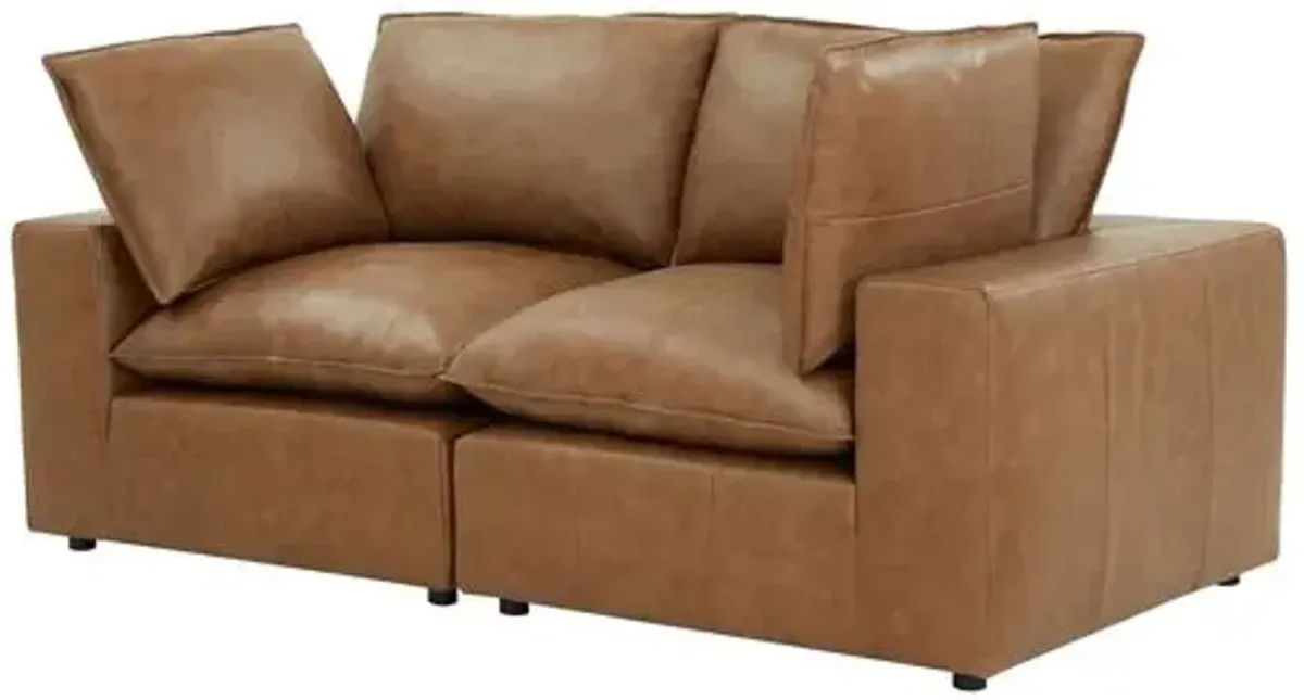 Saphine Leather Modular Loveseat - Brown