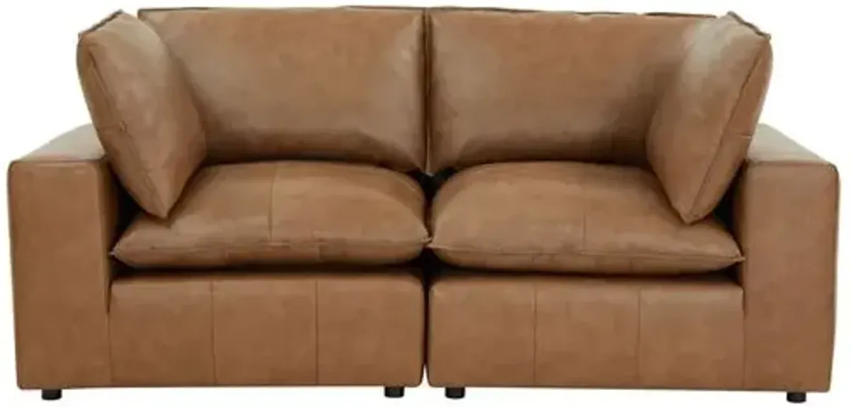 Saphine Leather Modular Loveseat - Brown