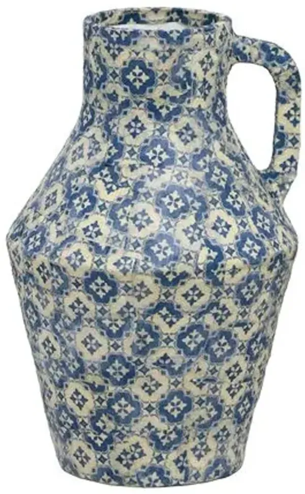 Cotton Mache Vase - Lisbon Tile - Blue