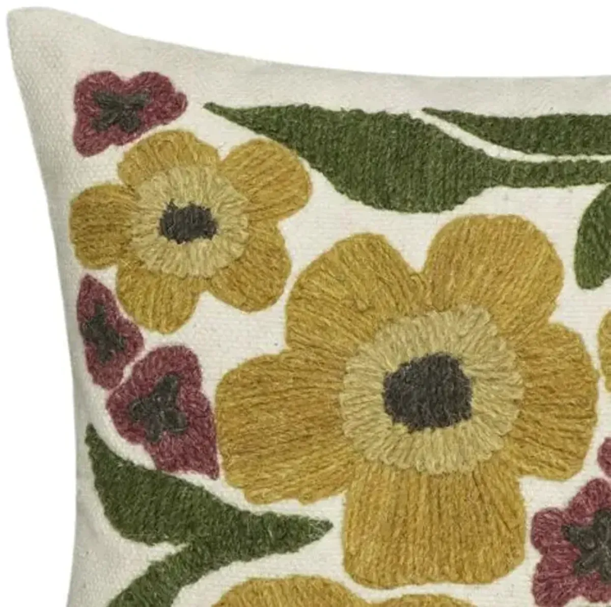 Maelis Embroidered Daisy Wool 24x16 Lumbar Pillow