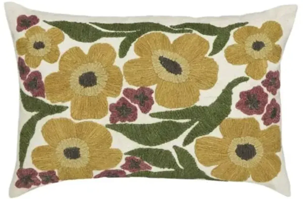 Maelis Embroidered Daisy Wool 24x16 Lumbar Pillow