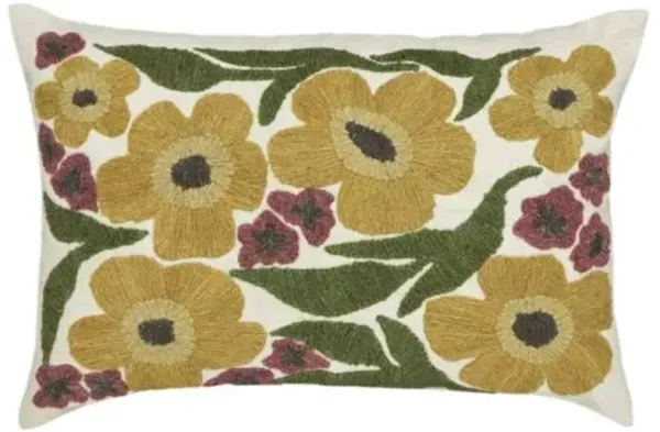 Maelis Embroidered Daisy Wool 24x16 Lumbar Pillow