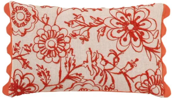 Gavric 20x12 Embroidered Cotton Flex Scallop Trim Lumbar Pillow