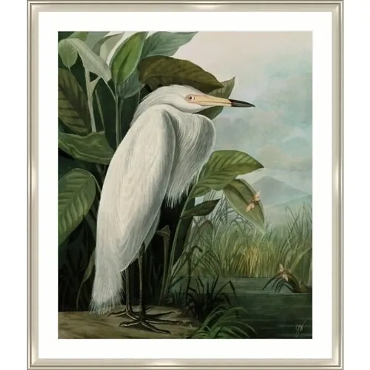 White Heron Painting by Jackie Von Tobel - Green