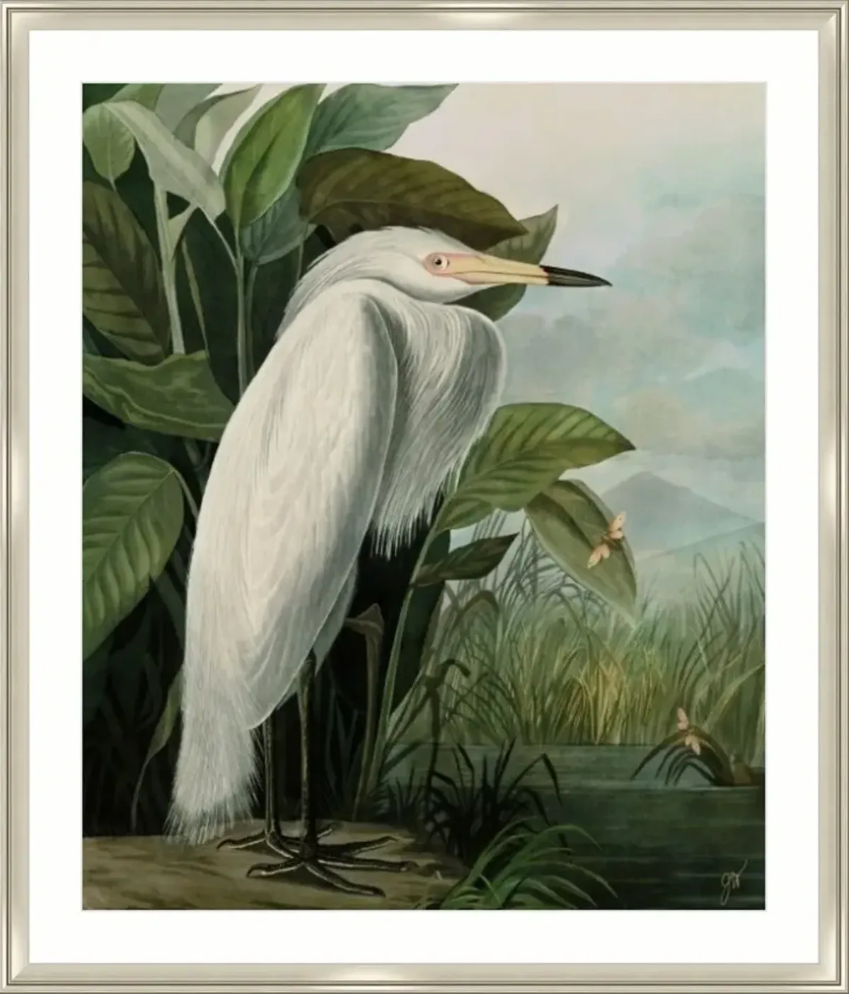 White Heron Painting by Jackie Von Tobel - Green