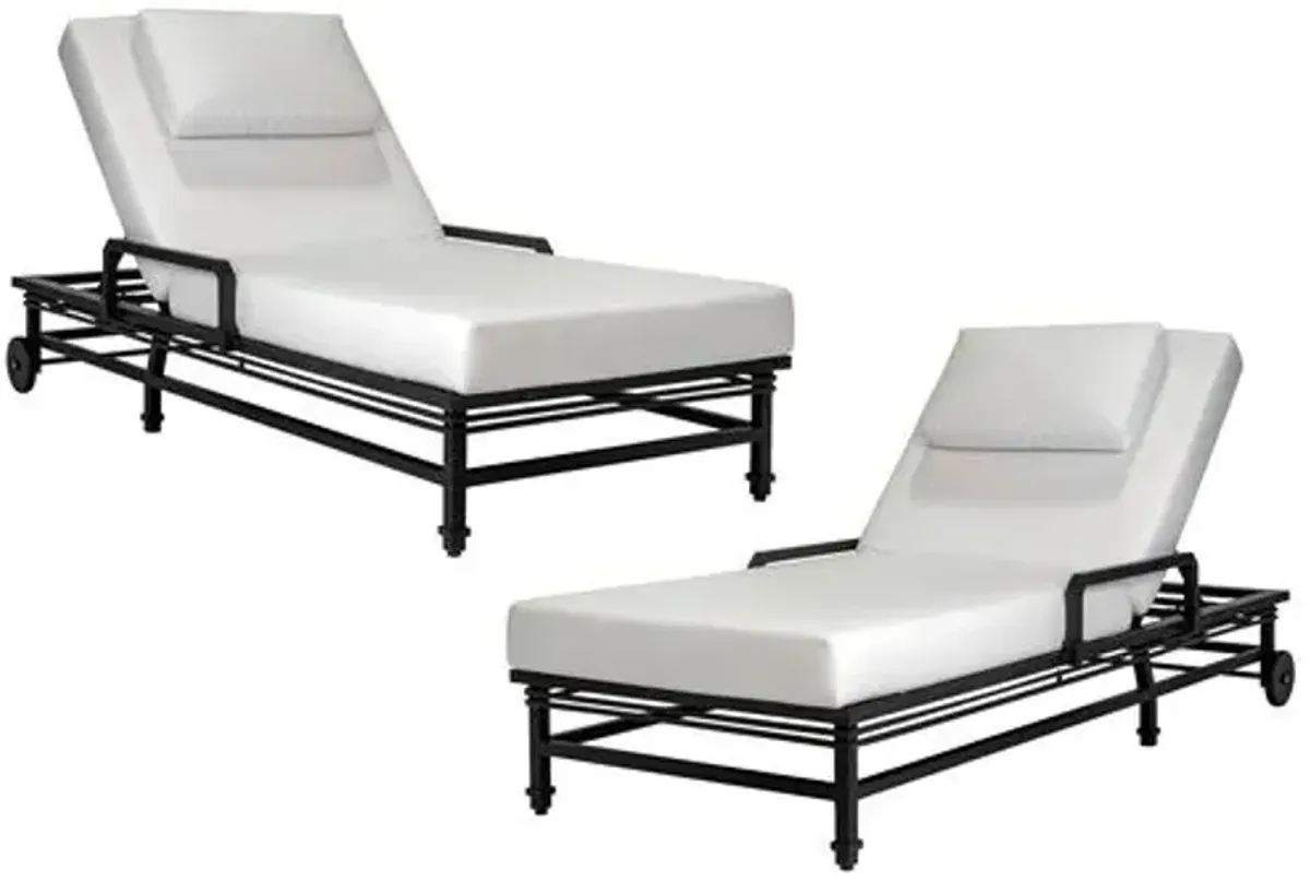 Set of 2 Nami Outdoor Aluminum Pool Chaise Longues,Blanco/Black Sand Matte - Comfortable, Sturdy, Stylish