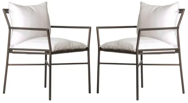 S/2 Santara Outdoor Aluminum Dining Arm Chairs, Blanco/Smooth Charcoal Satin