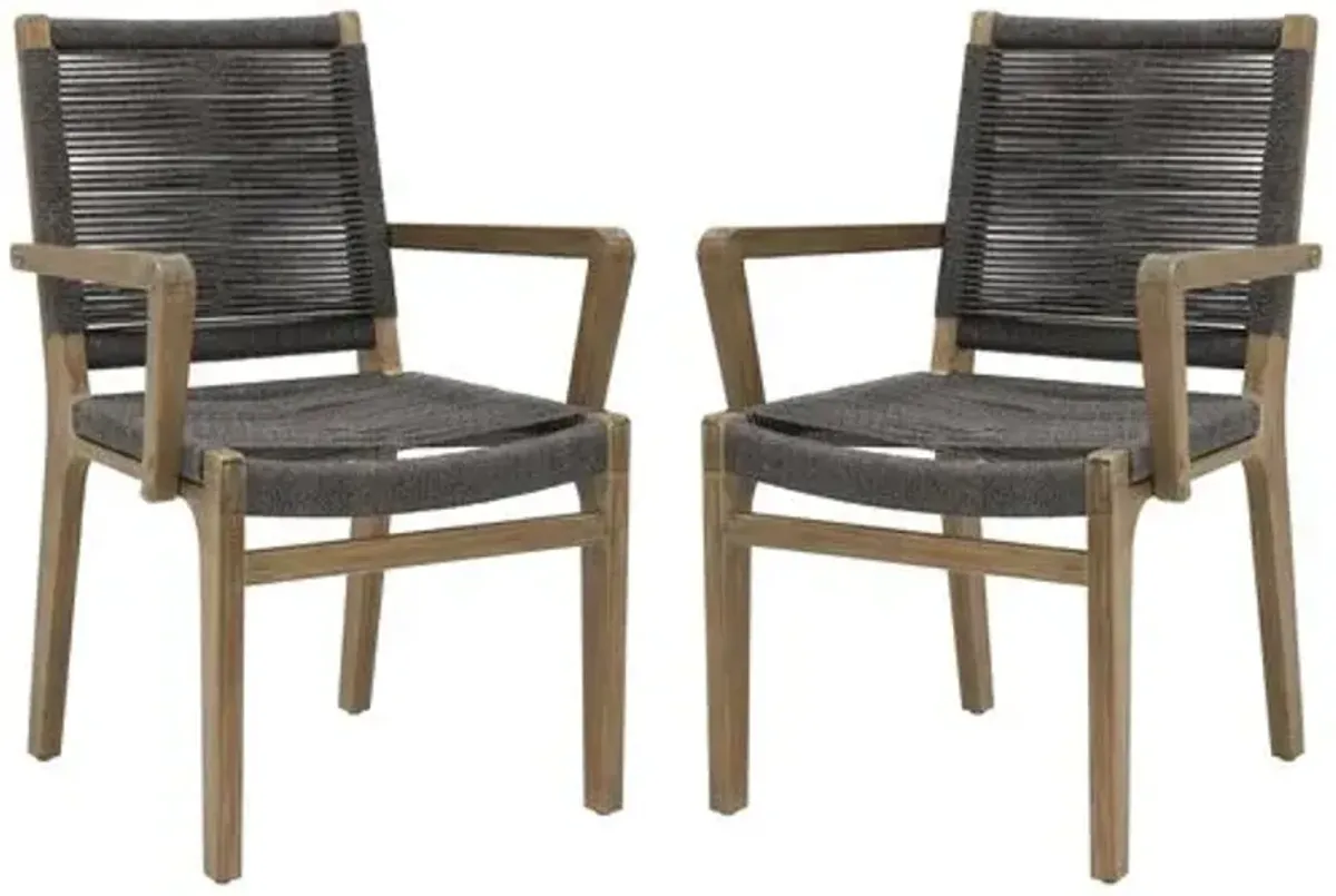 Set of 2 Caelis Outdoor Eucalyptus Dining Armchairs - Mixed Grey Rope - Brown