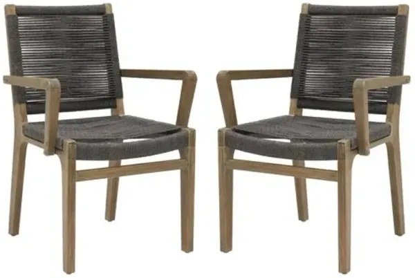 Set of 2 Caelis Outdoor Eucalyptus Dining Armchairs - Mixed Grey Rope - Brown