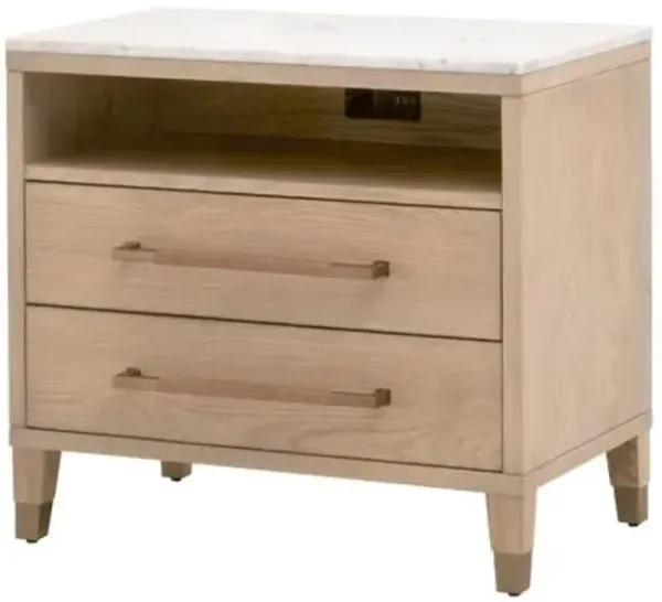 Aspen 2-Drawer Oak/Marble Nightstand with USB