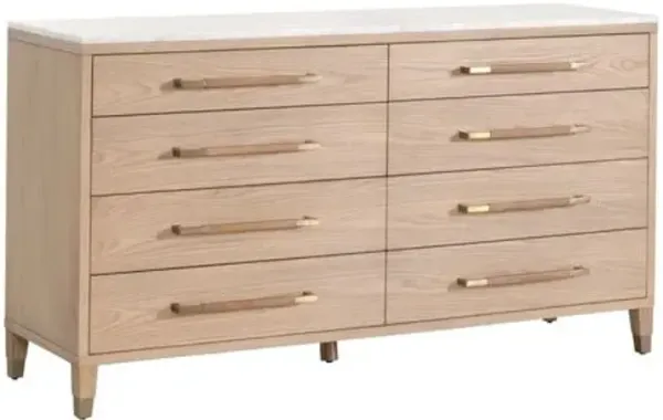 Aspen 8-Drawer Oak/Marble Double Dresser - Brown
