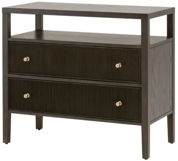 Linden Fluted Open Shelf 2-Drawer Oak Nightstand
