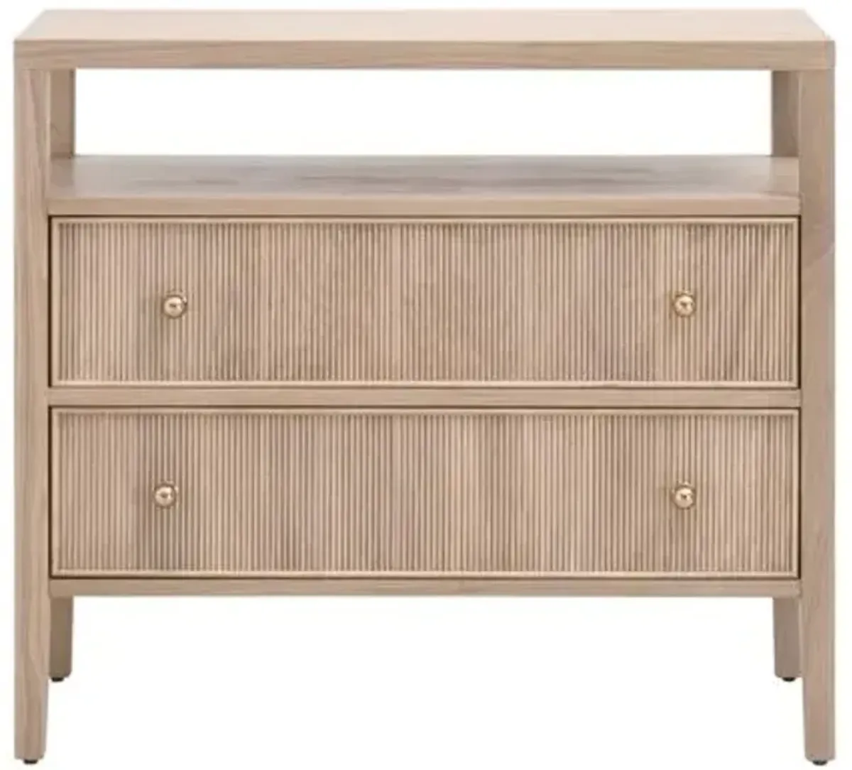Linden Fluted Open Shelf 2-Drawer Oak Nightstand
