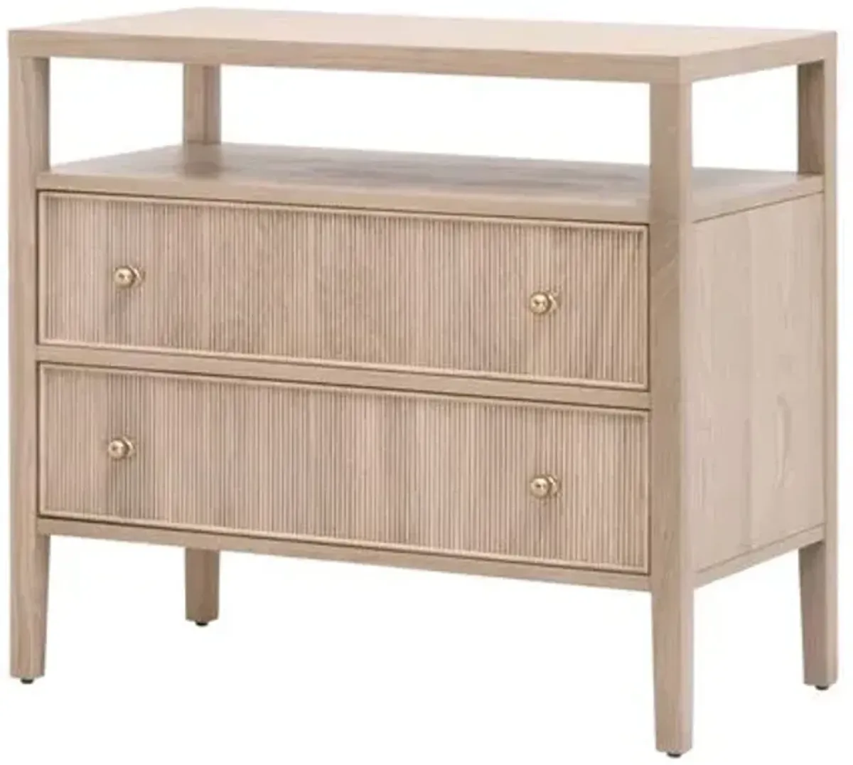 Linden Fluted Open Shelf 2-Drawer Oak Nightstand