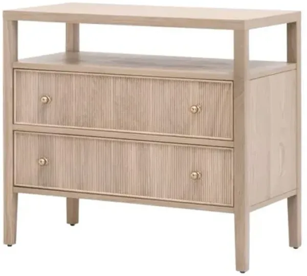 Linden Fluted Open Shelf 2-Drawer Oak Nightstand