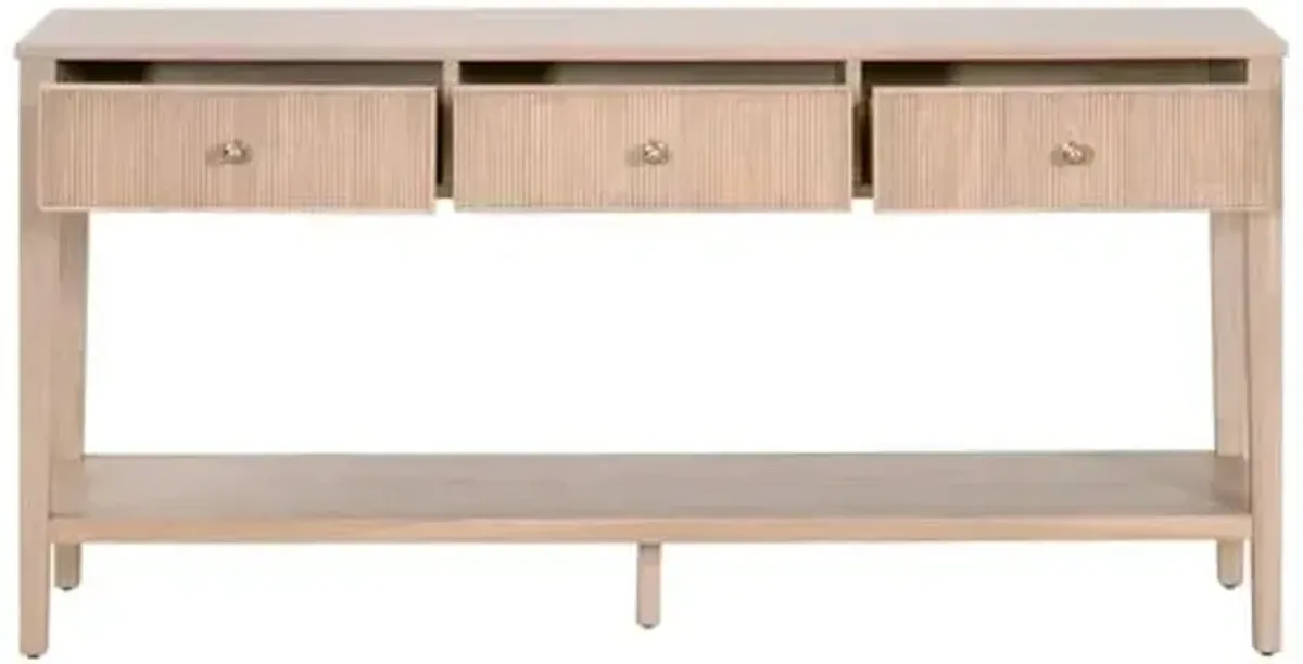 Linden Fluted 3-Drawer Oak Console Table - Natural - Brown