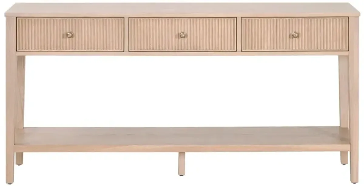 Linden Fluted 3-Drawer Console Table, Natural Oak