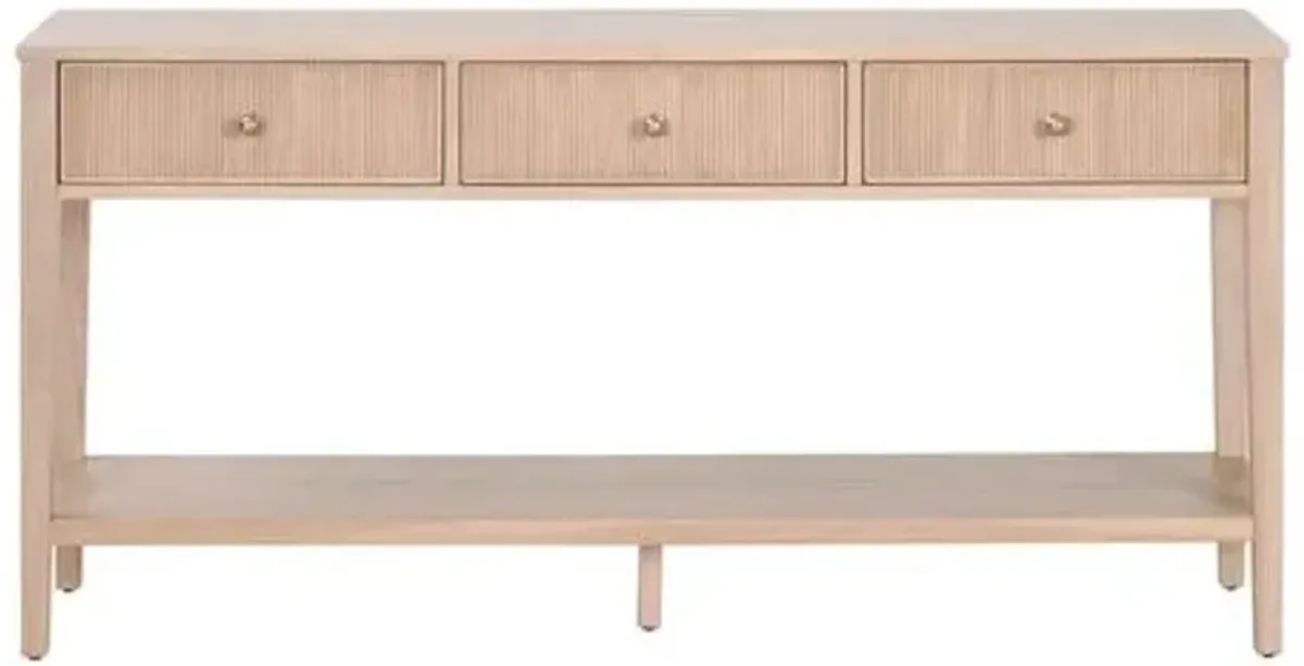 Linden Fluted 3-Drawer Oak Console Table - Natural - Brown