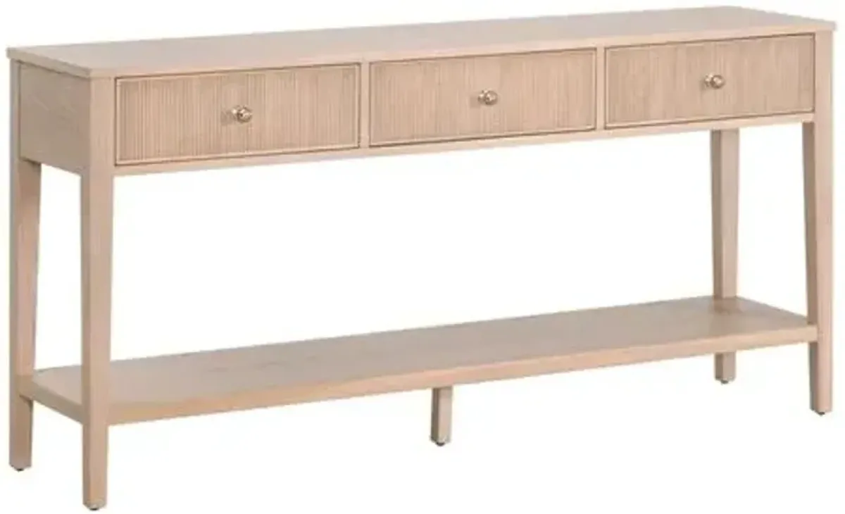 Linden Fluted 3-Drawer Oak Console Table - Natural - Brown