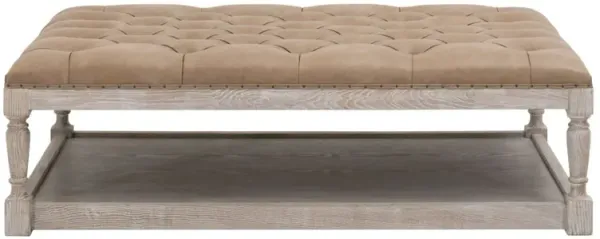 Darci Tufted Leather Rectangular Coffee Table, Toasted Brown/Gray Ash