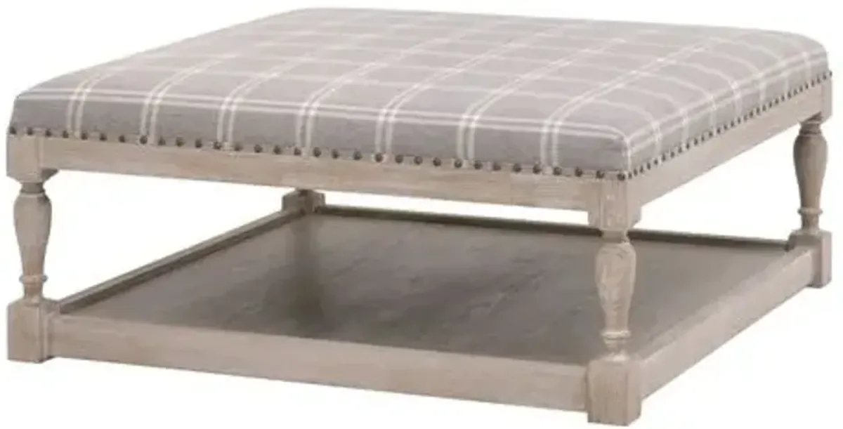 Darci Upholstered Coffee Table - Stone Plaid Performance - Gray