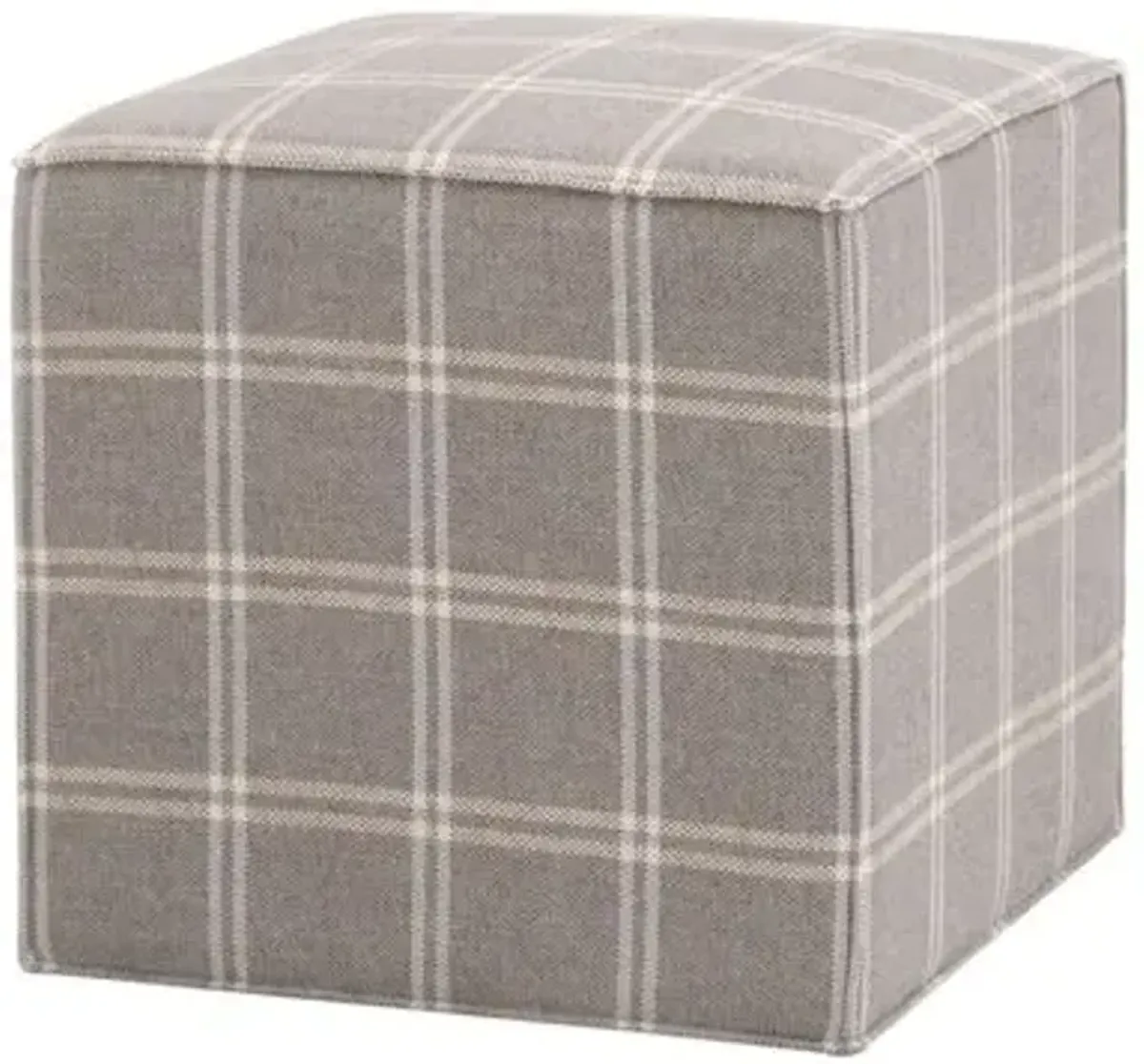 Darci Accent Plaid Cube/Ottoman - Stone - Gray