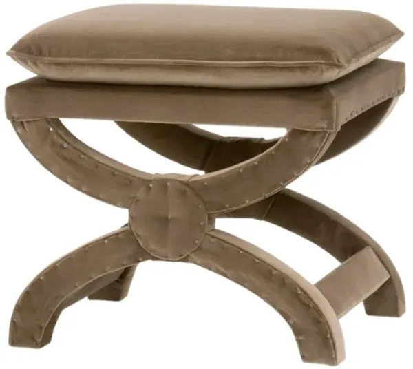 Darci Velvet Cushion-Top Ottoman, Caramel