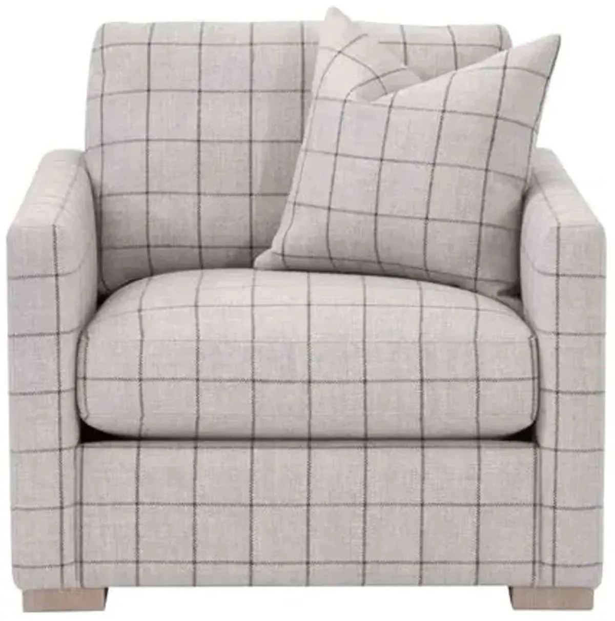 Carson Plaid Club Chair - Cement Linen