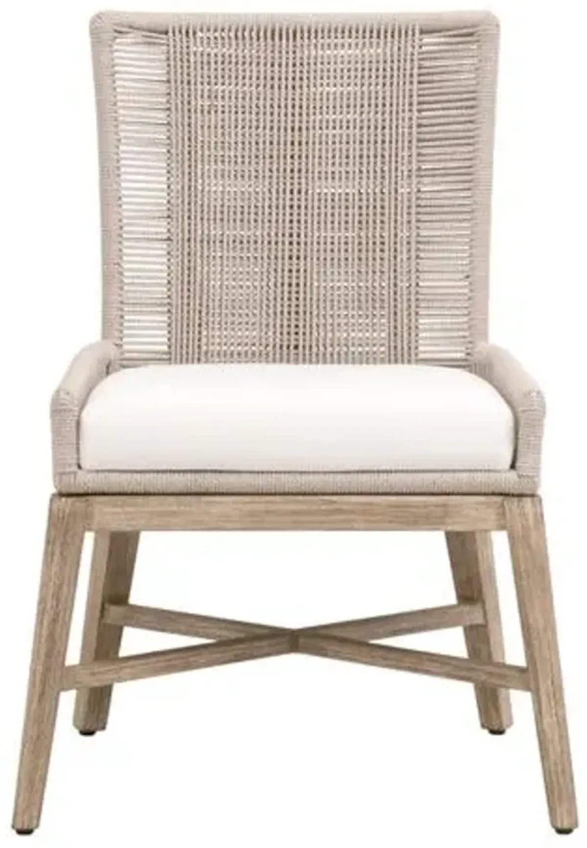 Set of 2 Myrielle Mahogany/Rope Dining Chairs - Oyster/Pearl Performance - White