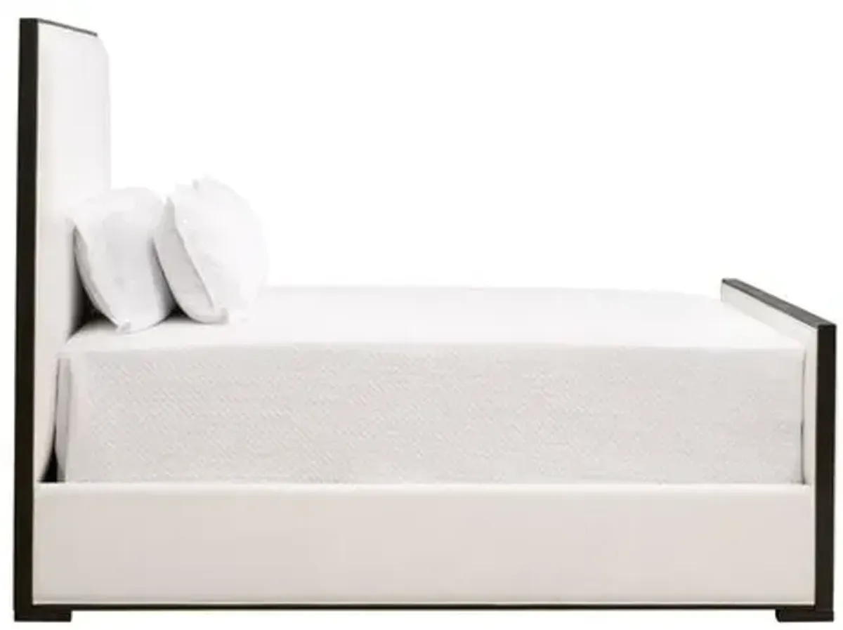 Remy Upholstered Bed with Footboard - Brown Oak/Pearl Performance - White