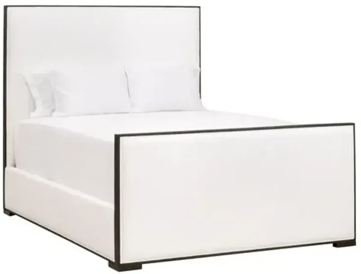 Remy Upholstered Bed with Footboard - Brown Oak/Pearl Performance - White