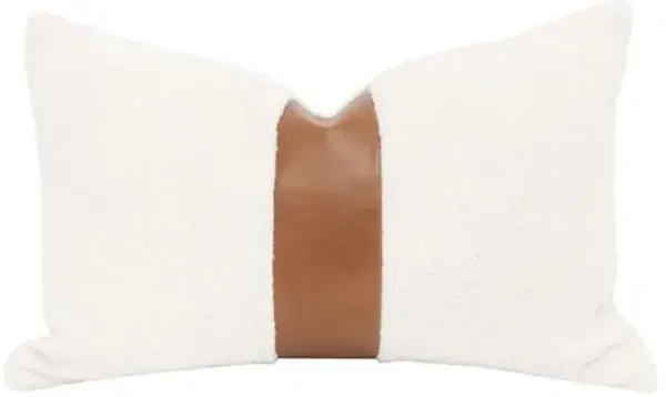 Set of 2 Astria 13"x20" Boucle/Leather Lumbar Pillows - Snow/Whiskey Brown