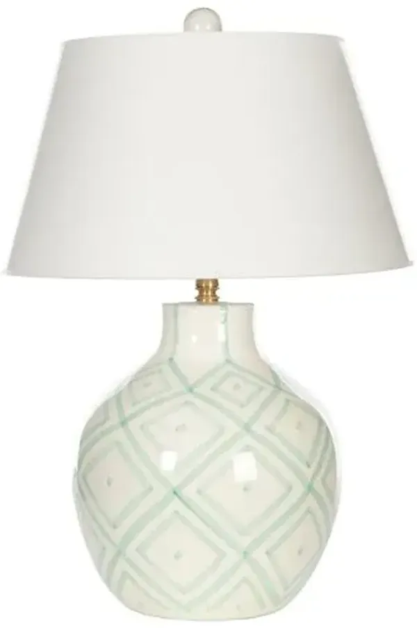 Melea Markell Aqua Prism Ceramic Table Lamp - White/Green - Bradburn Home
