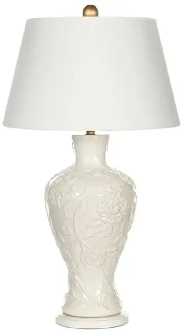 Melea Markell Crysanthemum Blanc Ceramic Table Lamp - White - Bradburn Home