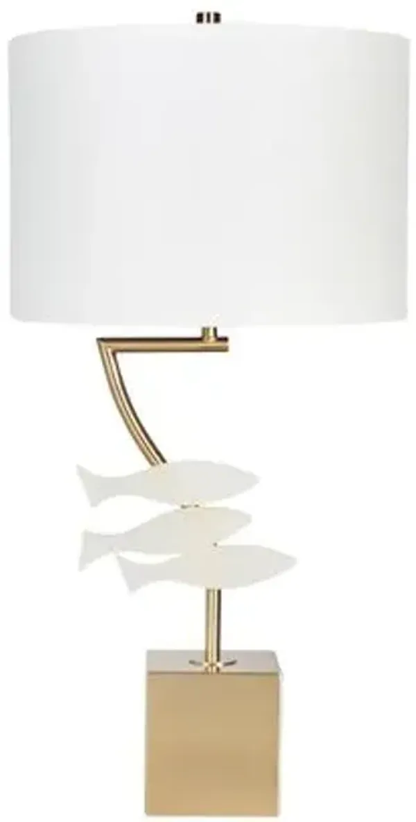 Barclay Butera - Bradburn Home - Bonita Wave Alabaster Fish Table Lamp - Brass/White