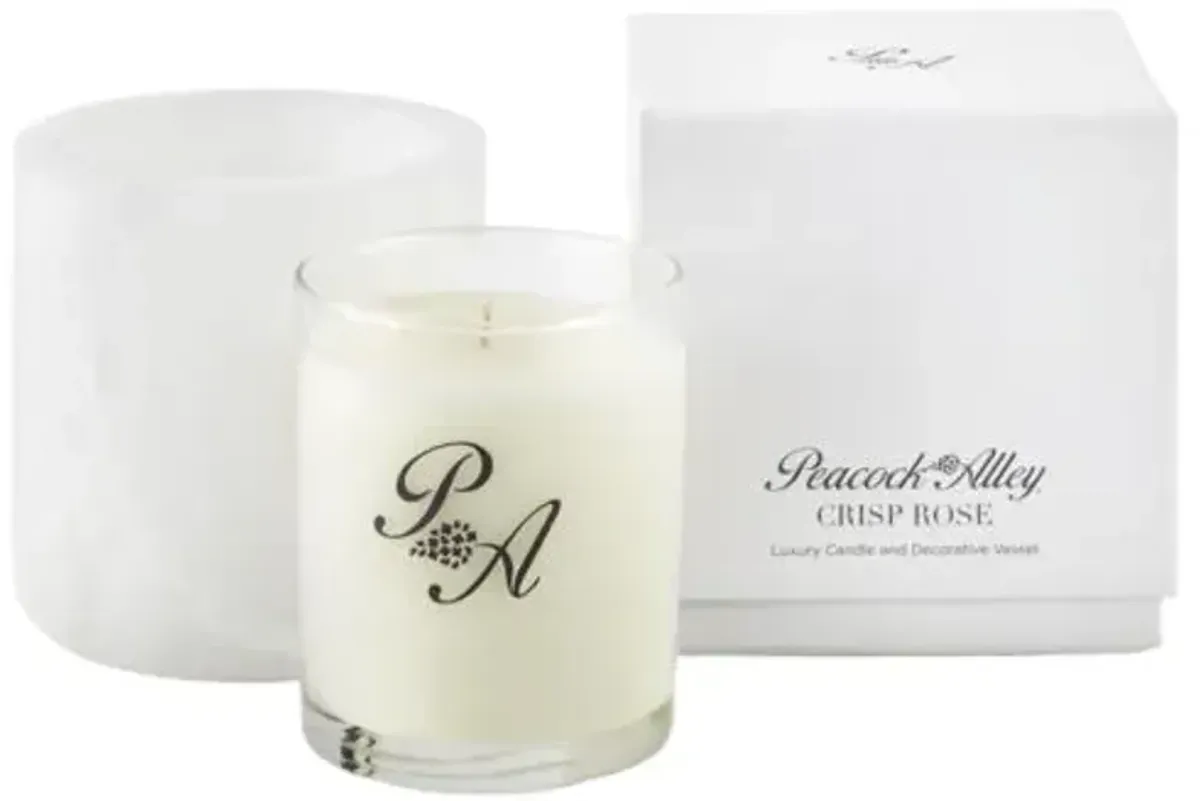 Crisp Rose 7.5oz Candle Gift Box Set With Alabaster Decorative Vessel - Peacock Alley - White