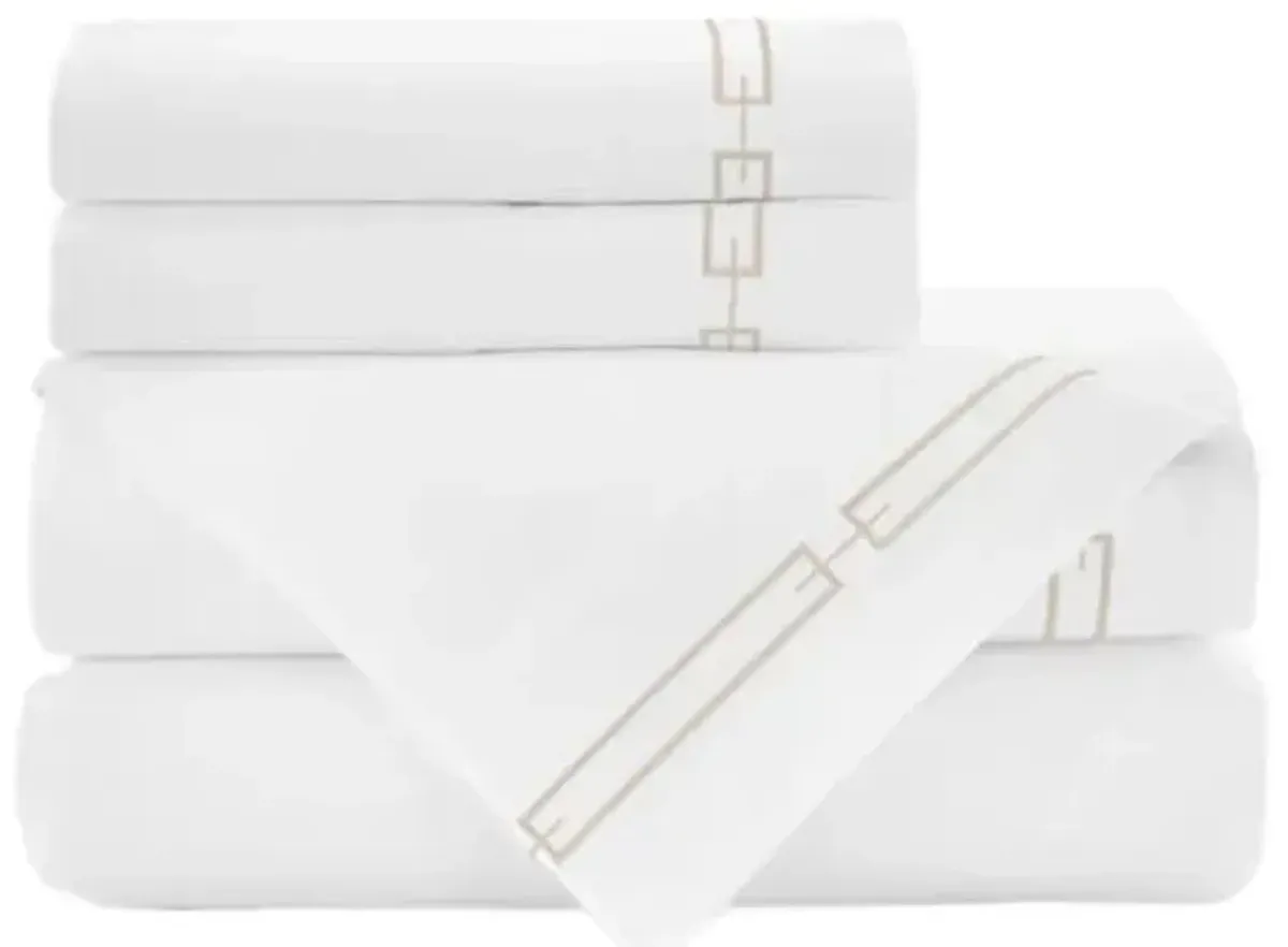 Stanza Embroidered Sheet Set - Peacock Alley - Beige, 300 Thread Count, Egyptian Cotton Sateen, Soft and Luxurious