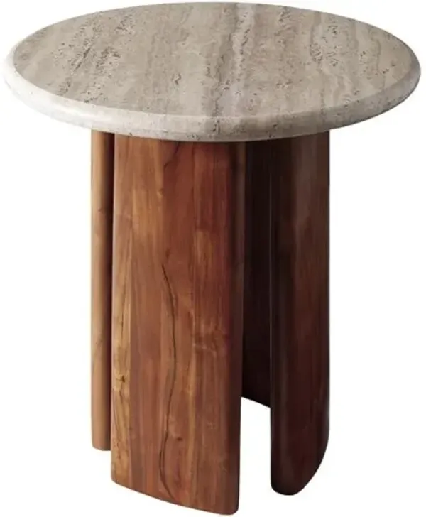 Orien 20" Round Travertine Top End Table - Brown
