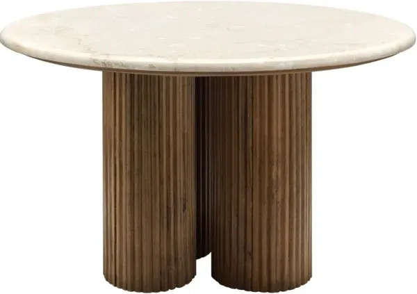 Zaidan 35" Round Marble Top Coffee Table, Brown