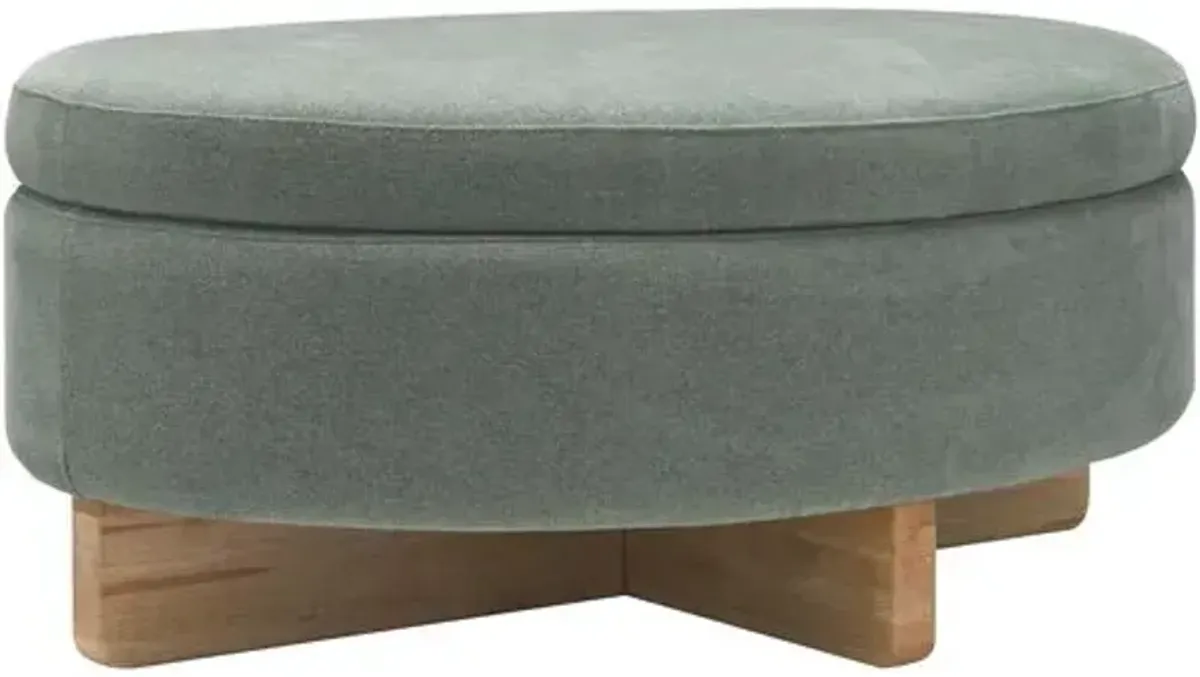 Onyxia Wooden Base Storage Ottoman - Blue