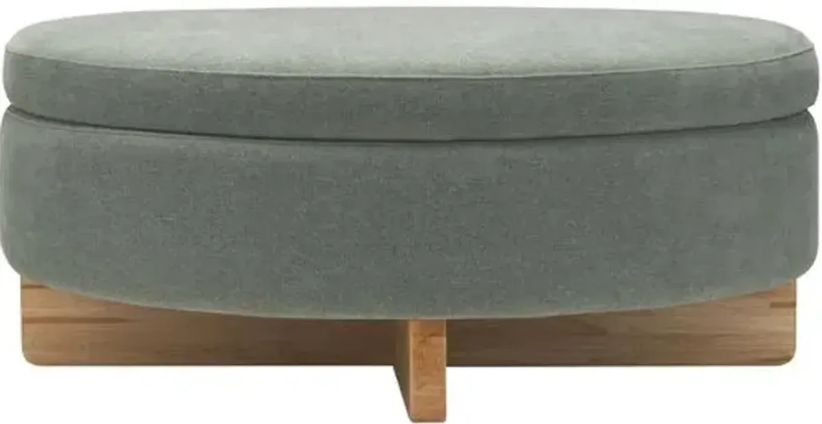 Onyxia Wooden Base Storage Ottoman - Blue
