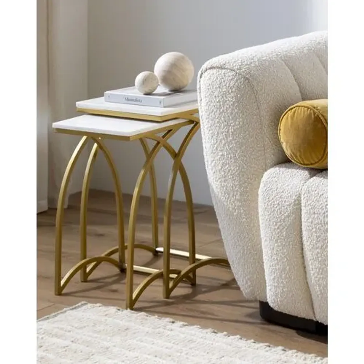 Set of 2 Yurik Marble Top End Tables - White/Gold