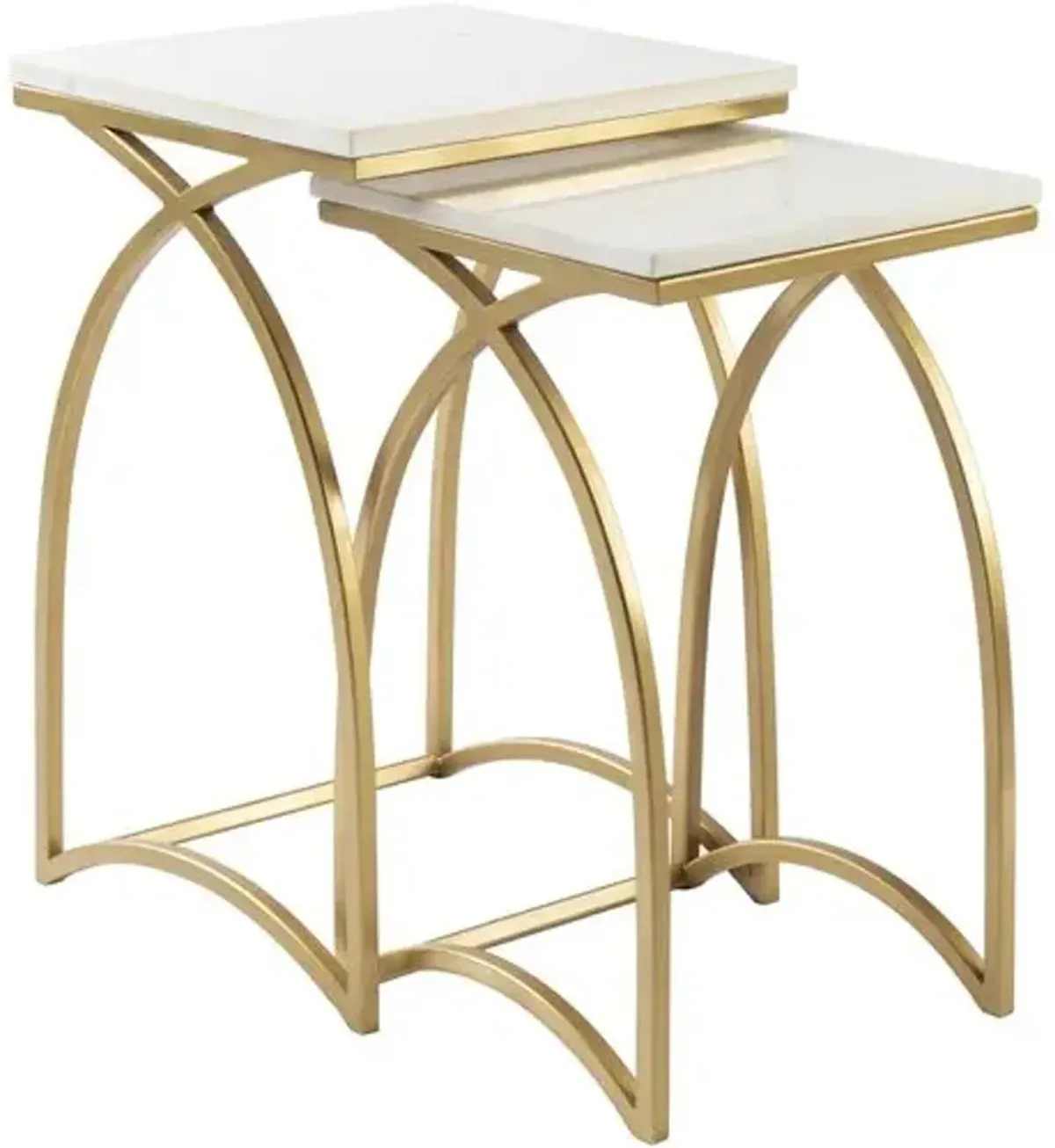 Set of 2 Yurik Marble Top End Tables - White/Gold