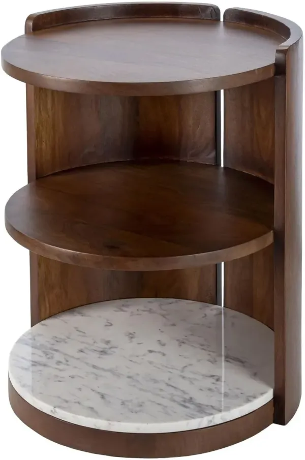 Isandro 3-Tier Wooden/Marble End Table, Brown
