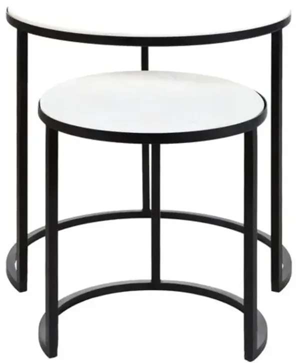 Set of 2 Yisella Marble Top End Tables - Black