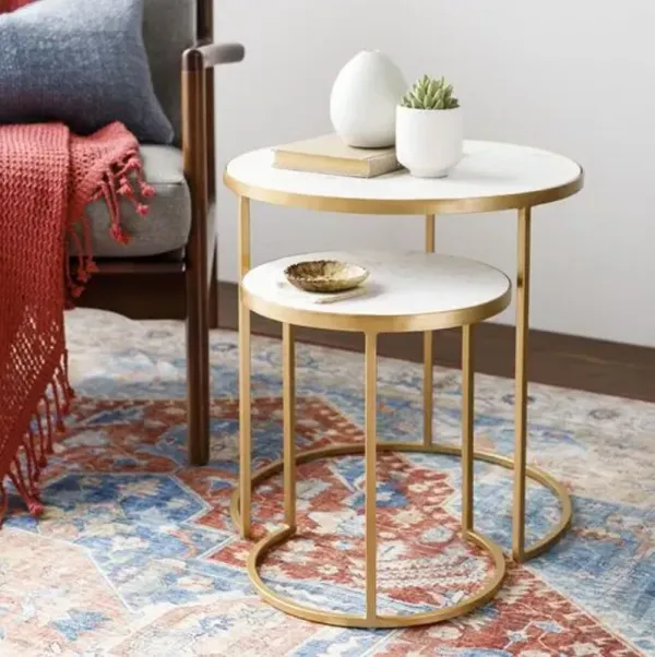 Set of 2 Yisella Marble Top End Tables - Gold