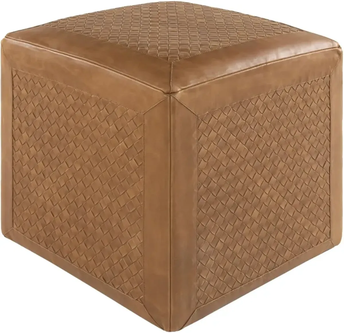 Lorik Leather Cube Ottoman, Brown